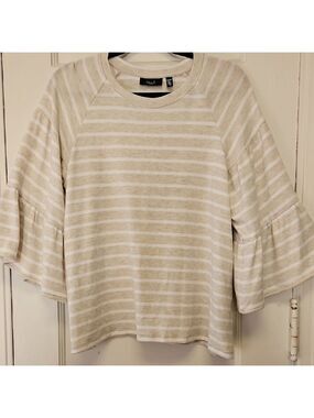 ELLA RAFAELLA Beige Striped Knit Top Bell Sleeves Size Small
